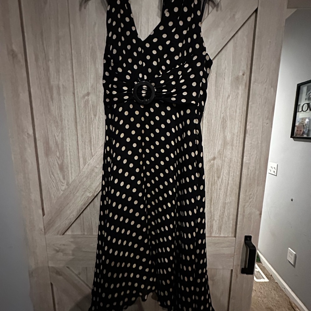 Donna Ricco Black and White Polka Dot Midi Dress